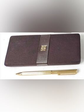 Givenchy Dark Brown Fabric and Leather Clutch with Gold Accent
